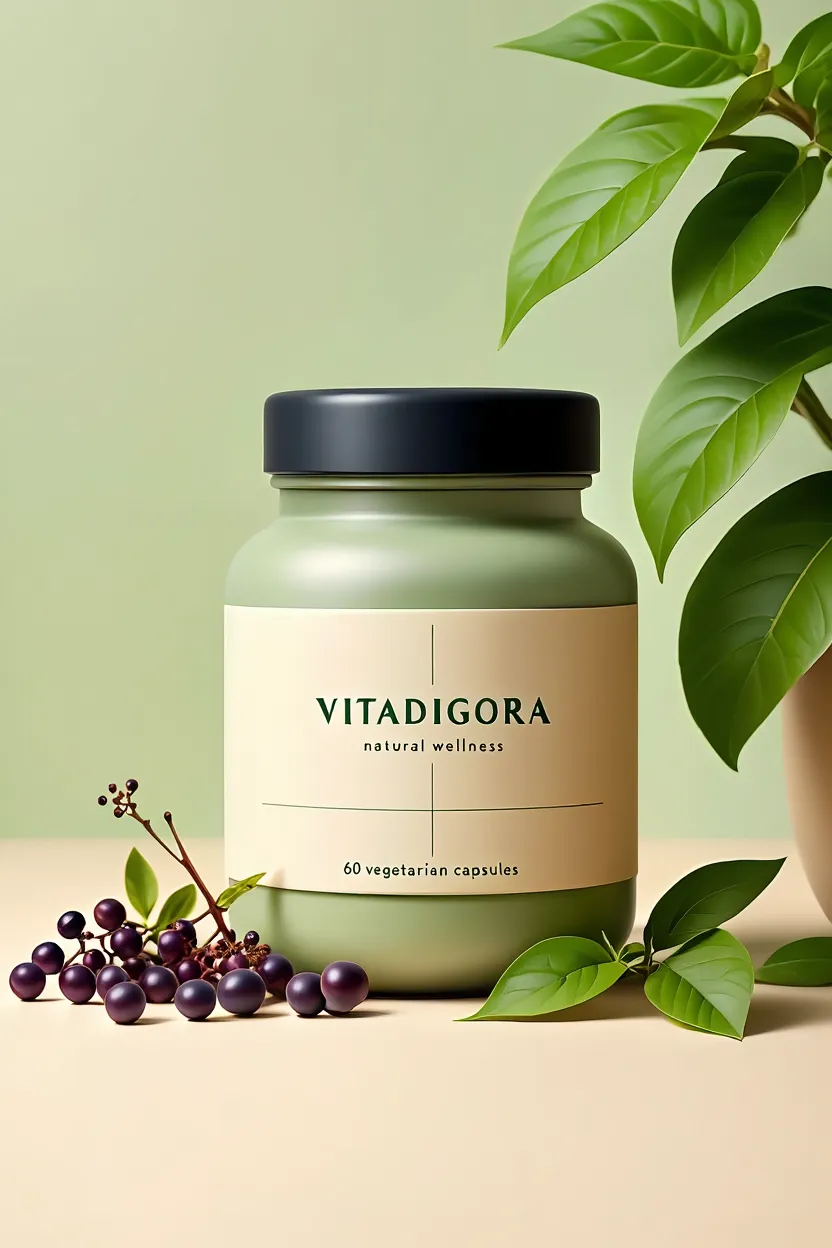 Vitadigora natural wellness supplement bottle with herbal ingredients